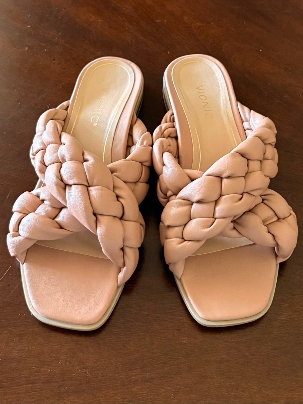 VIONIC  Kalina Braided Cross Strap Slide Sandals | Macaroon (Nude) | Size 9 EU41